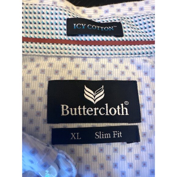 Buttercloth Mens XL Slim Fit Shirt Blue White Pattern - Picture 2 of 6
